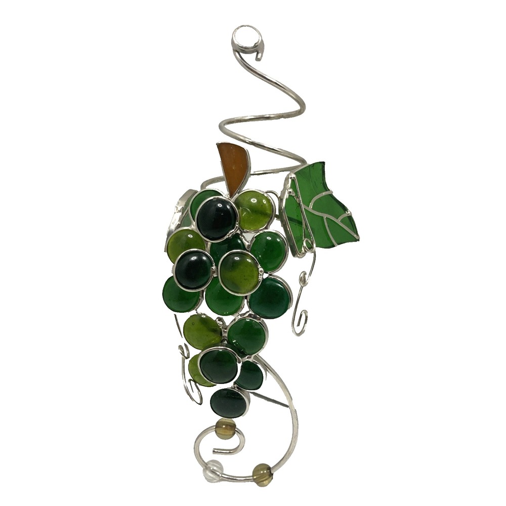 Vtg Wine‎ Bottle Topper Grape Bunch Stained Glass Wire Decoration